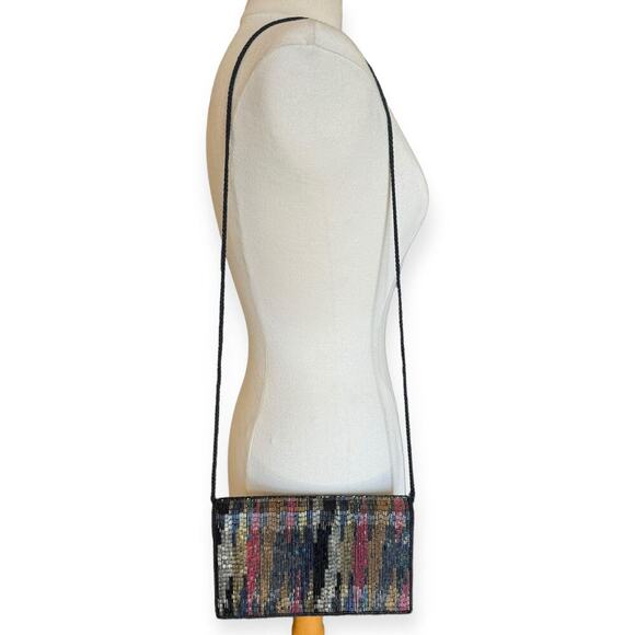 Vintage La Regale Beaded Clutch Purse Black Beaded Bag Evening Bag Wedding Bag - Picture 2 of 10